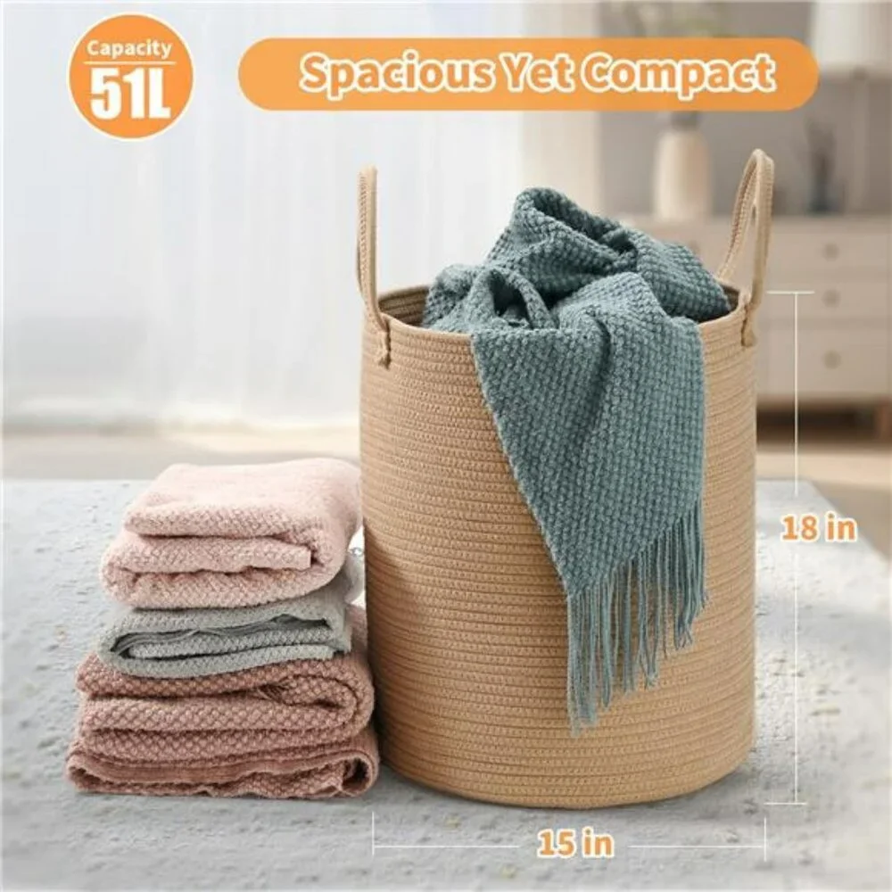 2 pack cotton rope laundry baskets tall woven storage bins pink beige nursery ha